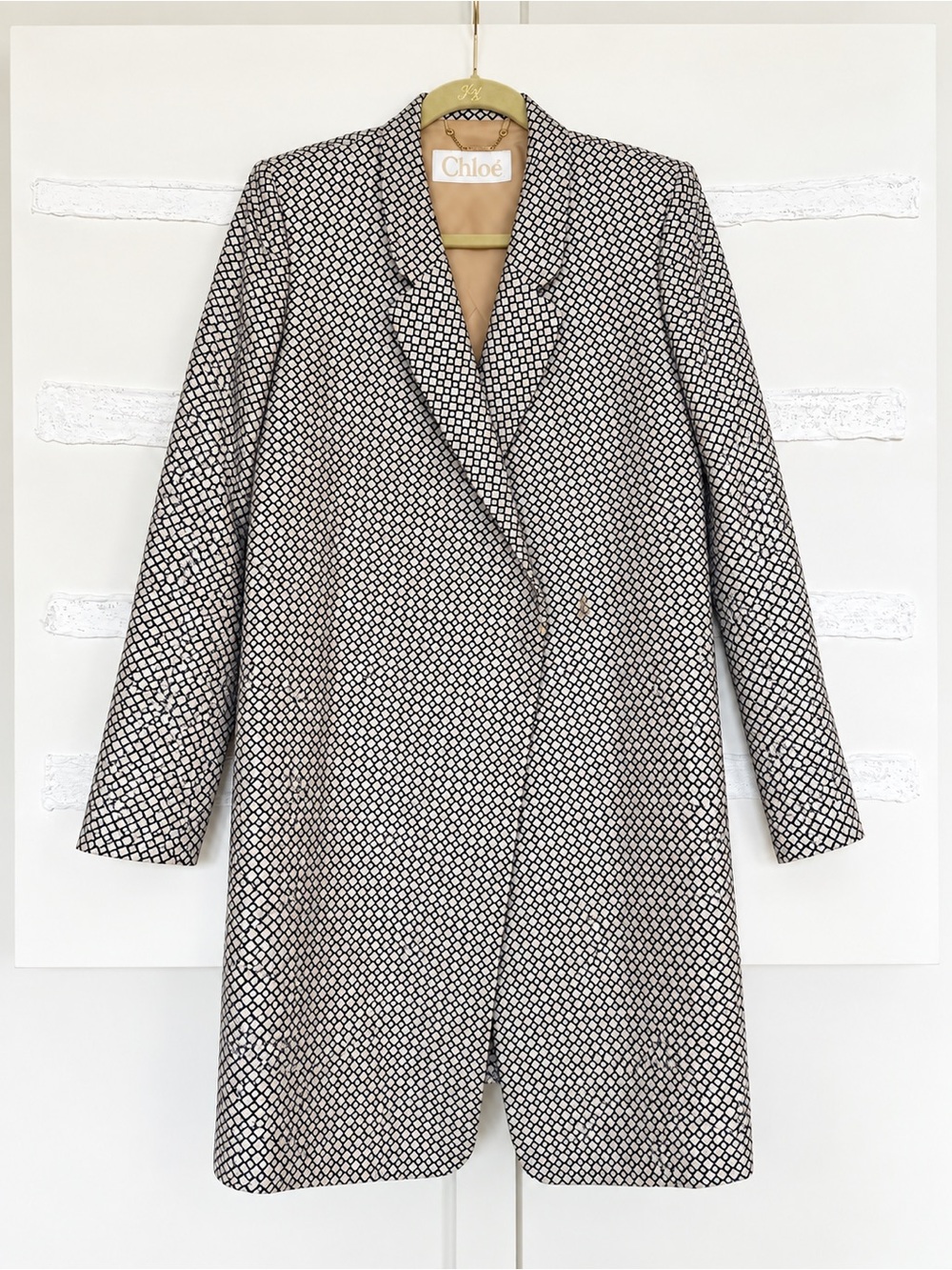 Chloé 100% Silk Geometric Duster Coat Black Blueberry IT 40
